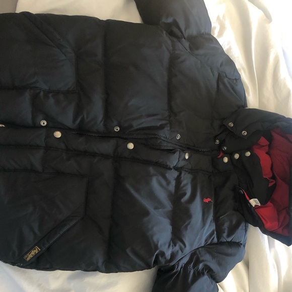 red and black polo jacket